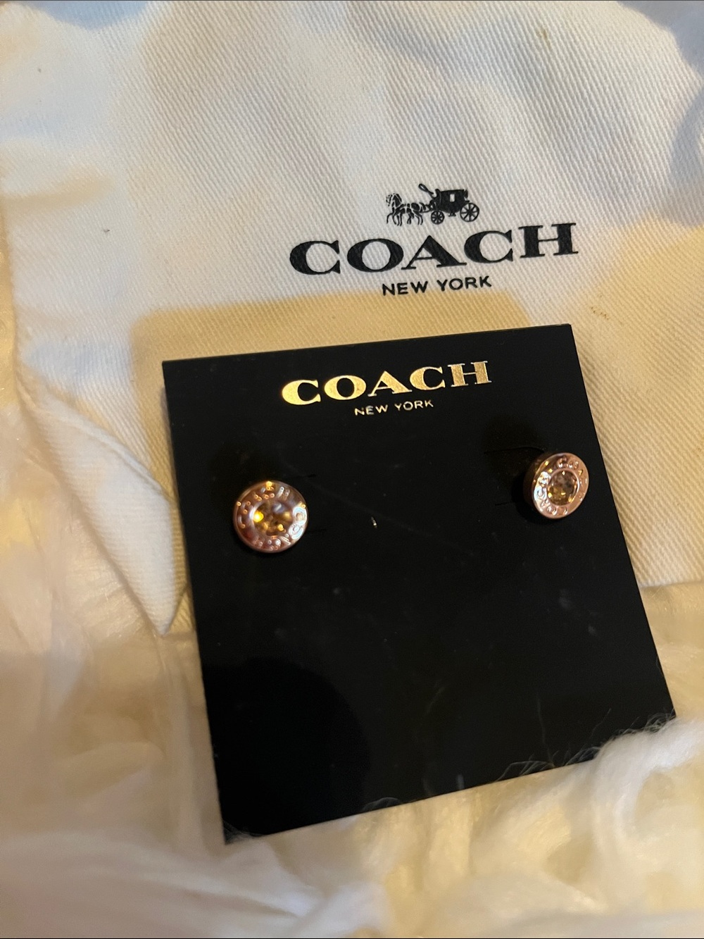 Coach Gold-Tone Round Logo Stud Earrings - Picture 3 of 3